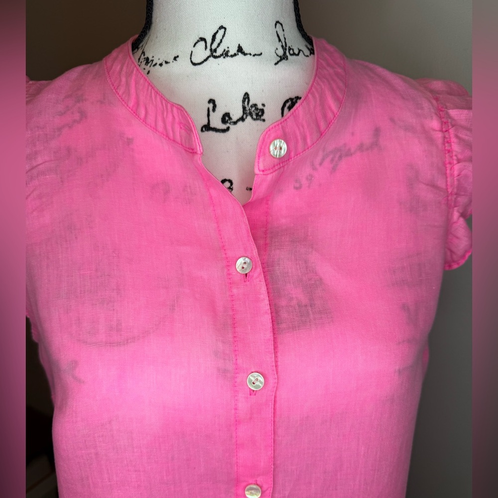 Lilly Pulitzer Briette Hot Pink Isle Ruffle Sleeve 100% Linen Top, SMALL - Picture 11 of 17